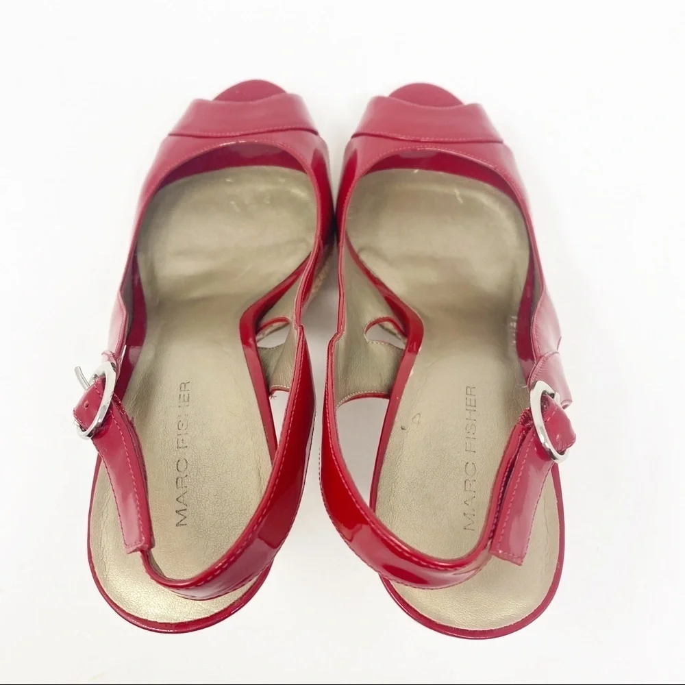 MARC FISHER Open Toe Patent Leather Platforms 8